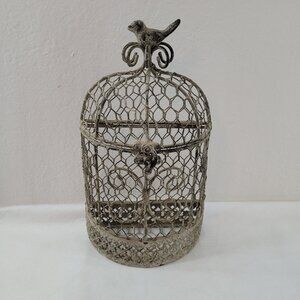 Decorative Bird Cage Home Decor Hinged Lid Distressed Wire Vintage or Antique